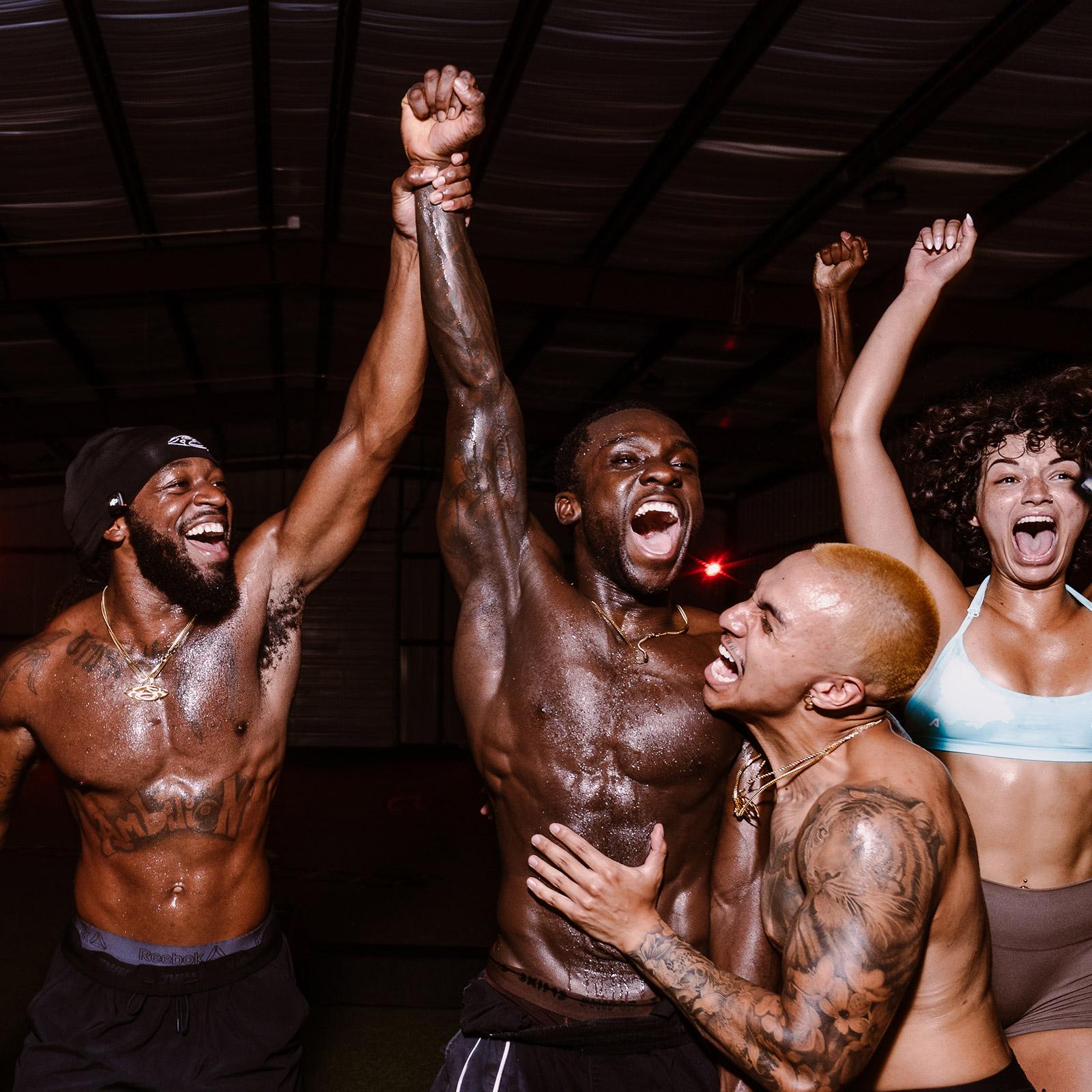 Athletes celebrating at a 6athletics event